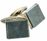 Купить Запонки со вставками из натурального камня, серебро 875 пр., золочение, Ленинградский завод "Русские самоцветы", СССР, 1975 г.