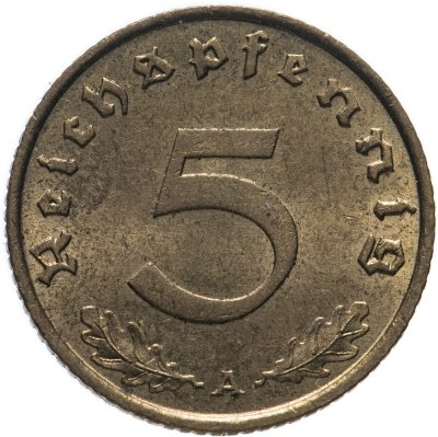 купить Германия (Третий рейх) 5 рейхспфеннигов (reichspfennig) "A" 1939