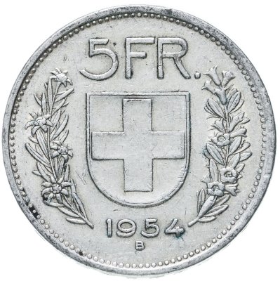 купить Швейцария 5 франков (francs) 1954