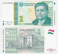 Купить Таджикистан 1 сомони 1999 (Pick 14a) Первый выпуск (Глобус цветной)