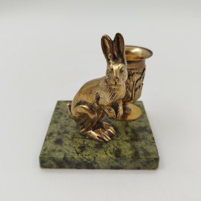 купить Подсвечник настольный "Заяц" (на одну свечу), латунь, змеевик, Российская Федерация, 2000-2020 гг.