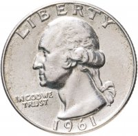 купить США 25 центов (квотер, 1/4 доллара, quarter dollar) 1961 D "Washington Quarter - Вашингтон"