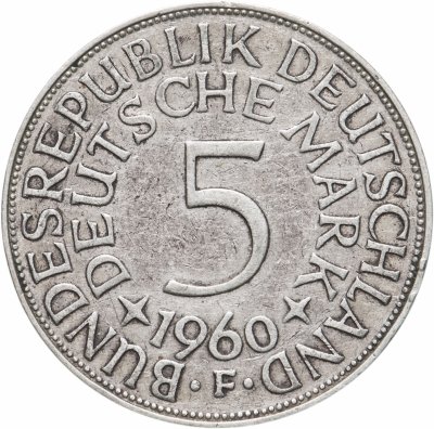 купить Германия 5 марок, 1960 Отметка монетного двора: "F" - Штутгарт