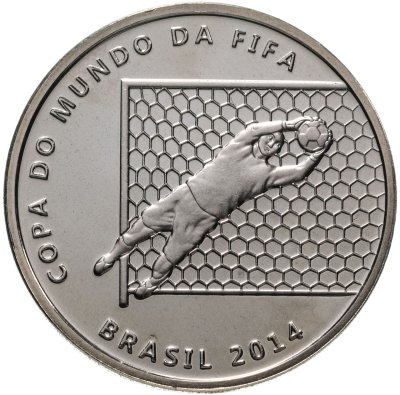 купить Бразилия 2 реала (reales) 2014 "Чемпионат мира по футболу 2014 - Вратарь ловит мяч"