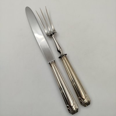 купить Комплект приборов для подачи мяса, выполненный в стиле модерн (Вилка и нож) в коробке, металл, серебрение, Regent Inox, Франция, 1930-1950 гг.