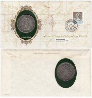 купить Серия «Великие исторические монеты мира» - Гонконг 1 доллар (dollar) 1911 British Trade Dollar (монета и 1 марка в конверте)