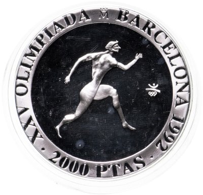 купить Испания 2000 песет (pesetas) 1990 "XXV Летние Олимпийские игры, Барселона 1992 - бегун", в деревянном футляре