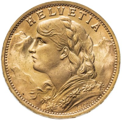 купить Швейцария 20 франков (francs) 1935 Отметка "L" слева от года