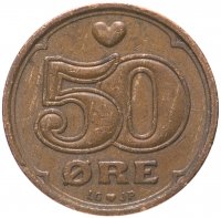 Купить Дания 50 эре 1989-2019, случайная дата