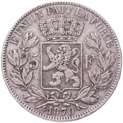 купить Бельгия 5 франков (francs) 1870