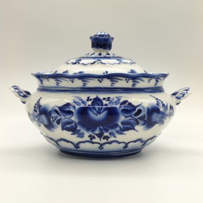 купить Пельменница с цветочным декором, авт. Рогов, исп. Сивова, Гжель, фарфор, роспись, Россия, 1990-2010 гг.