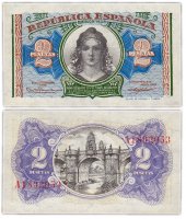 купить Испания 2 песеты 1938 Pick 95