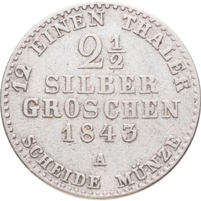 купить Германия, Пруссия 2 1/2 зильбергроша 1843 (A) (серебряная монета)