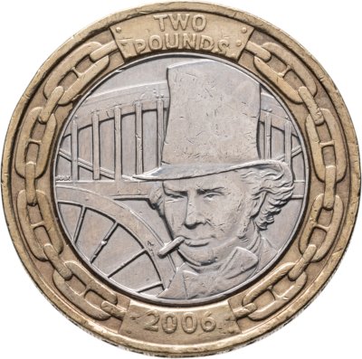 купить Великобритания 2 фунта (pounds) 2006 "200 лет со дня рождения Изамбарда Кингдома Брунеля — мост Альберта"