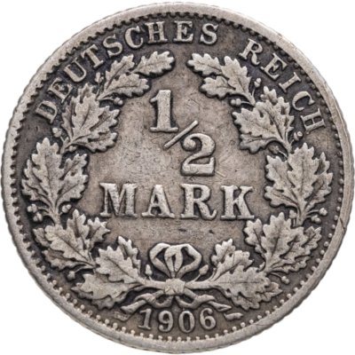 купить Германия 1/2 марки (mark) 1906 G знак монетного двора: "G" - Карлсруэ