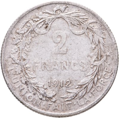 купить Бельгия 2 франка (francs) 1912 Надпись на французском - 'ALBERT ROI DES BELGES'
