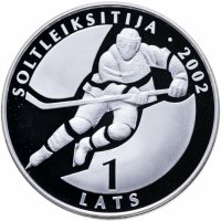 Купить Латвия 1 лат (lats) 2001 "XIX зимние Олимпийские Игры, Солт-Лейк-Сити 2002 - Хоккей"