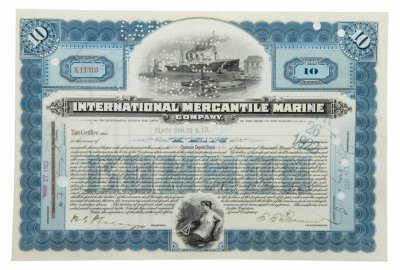 купить Акция США INTERNATIONAL MERCANTILE MARINE ( ТИТАНИК)" Гашение представителями банка "JP Morgan"" 1922 г.