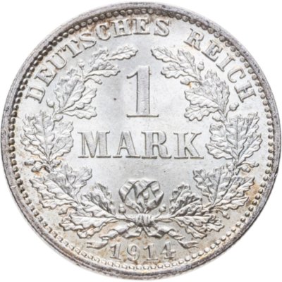 купить Германия 1 марка 1914 знак монетного двора: "D" - Мюнхен в слабе Монетник.ру MS65