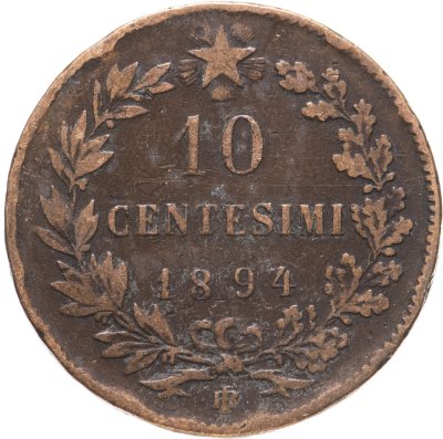 купить Италия 10 чентезимо (centesimi) 1894 BI знак монетного двора "BI" - Бирмингем