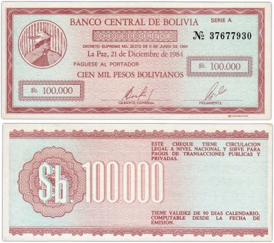 купить Боливия 100000 песо боливиано 1984