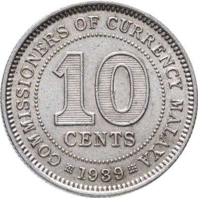 купить Британская Малайя 10 центов (cents) 1939