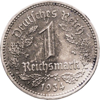 купить Германия, Третий рейх 1 рейхсмарка (reichsmark) 1934