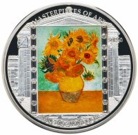 Купить Острова Кука 20 долларов 2010 "Шедевры живописи - Винсент Ван Гог - Подсолнухи", в футляре с сертификатом