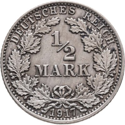 купить Германия 1/2 марки (mark) 1917 знак монетного двора: "А" - Берлин