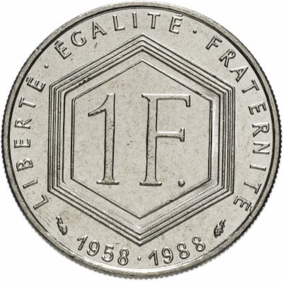 купить Франция 1 франк 1988 "30 лет Пятой Республике"