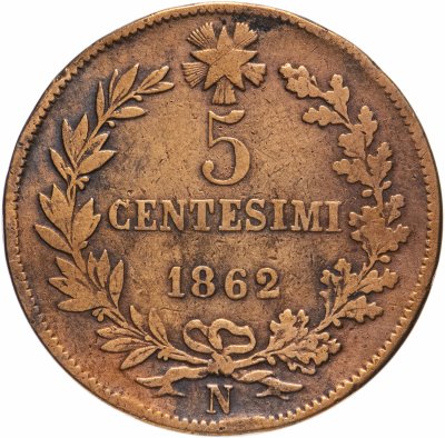 купить Италия 5 чентезимо 1862 N знак монетного двора: "N" - Неаполь