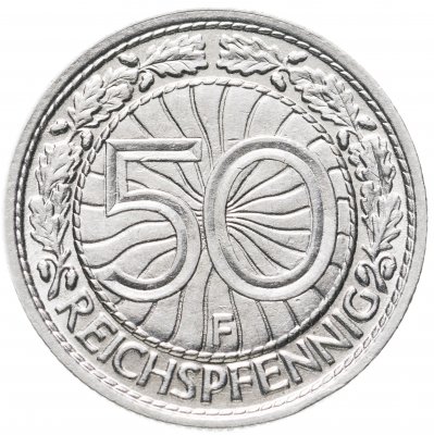 купить Германия 50 рейхспфеннигов (reichspfennig) 1928 F знак монетного двора "F" — Штутгарт