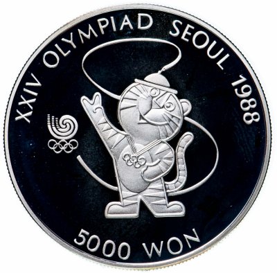 купить Южная Корея 5000 вон (won) 1986 XXIV летние Олимпийские Игры, Сеул 1988 - Талисман