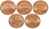 Купить США набор из 5 монет: центы 2009 года "200 лет со дня рождения Линкольна" и 1 цент 2010-2017. Двор Р.