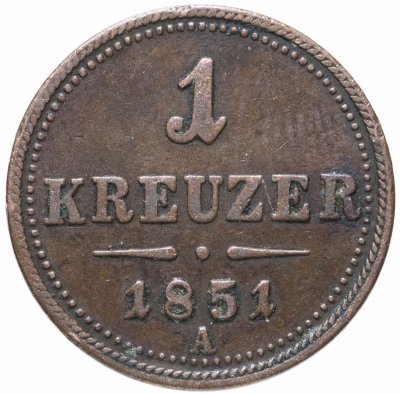 купить Австрия 1 крейцер (kreuzer) 1851 Знак монетного двора "A" - Вена