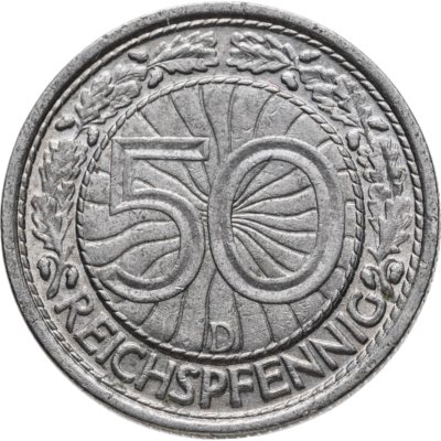 купить Германия, Третий рейх 50 рейхспфеннигов (reichspfennig) 1935, знак монетного двора "D" — Берлин