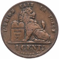 Купить Бельгия 1 сантим 1869-1907 французская версия (DES BELGES) (VF-XF)