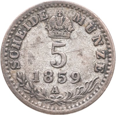 купить Австрия 5 крейцеров 1859, знак монетного двора "A" - Вена