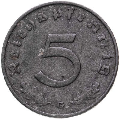 купить Германия, Третий рейх 5 рейхспфеннигов (reichspfennig) 1940, знак монетного двора: "G" - Карлсруэ
