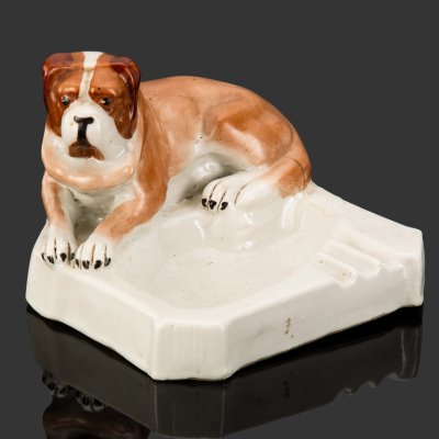 купить Пепельница "Сенбернар", фарфор, роспись, серебрение, СССР, 1910-1930 гг.