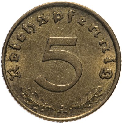 купить Германия (Третий рейх) 5 рейхспфеннигов (reichspfennig) "A" 1939