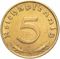 купить Германия (Третий Рейх) 5 рейхспфеннигов 1939 "А"