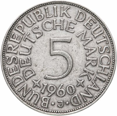 купить Германия 5 марок, 1960 Отметка монетного двора: "J" - Гамбург