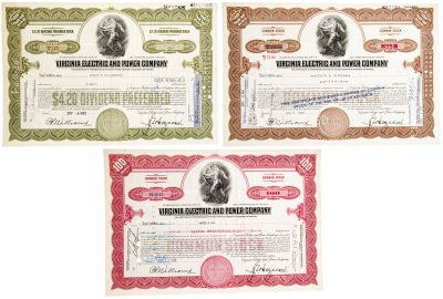 купить Акция США Virginia Electric And Power Company , Набор из 3-х штук, 1950-1972 г.