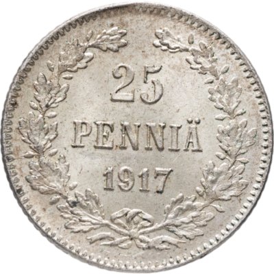 купить 25 пенни (pennia) 1917 S Гербовый орёл без корон, Российская Финляндия