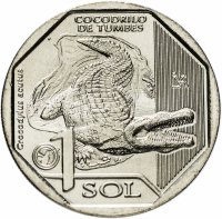 Купить Перу 1 новый соль 2017 "Фауна Перу - Острорылый крокодил (Crocodylus acutus)"
