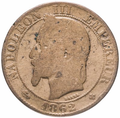 купить Франция 5 сантимов (centimes) 1862 BB знак монетного двора: "BB" - Страсбург