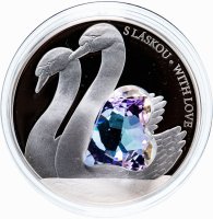 Купить Остров Ниуэ 5 долларов 2016 "Лебеди С любовью", в футляре с сертификатом