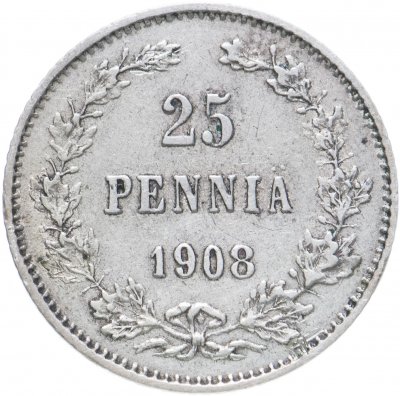купить 25 пенни 1908 L, монета для Финляндии