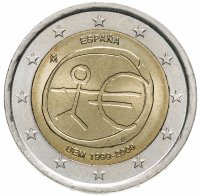 купить Испания 2 евро 2009 "10 лет Экономическому и валютному союзу"
